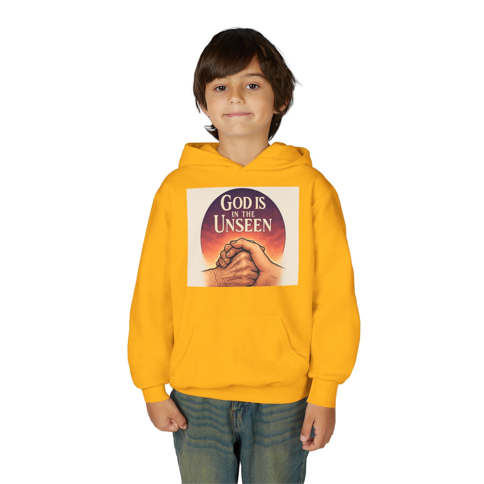 Inspirational Youth Hoodie with 'God is in the Unseen' Design, Faith Apparel, Religious Gift, Cozy Sweatshirt, Perfect for Church Events