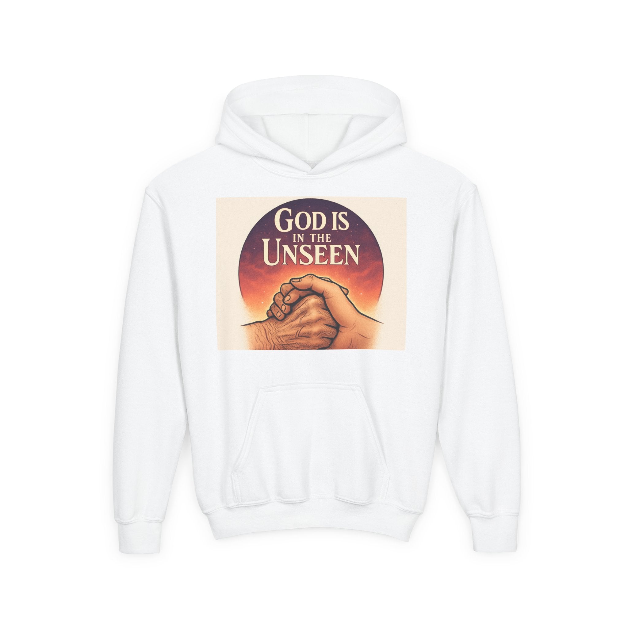 Inspirational Youth Hoodie with 'God is in the Unseen' Design, Faith Apparel, Religious Gift, Cozy Sweatshirt, Perfect for Church Events