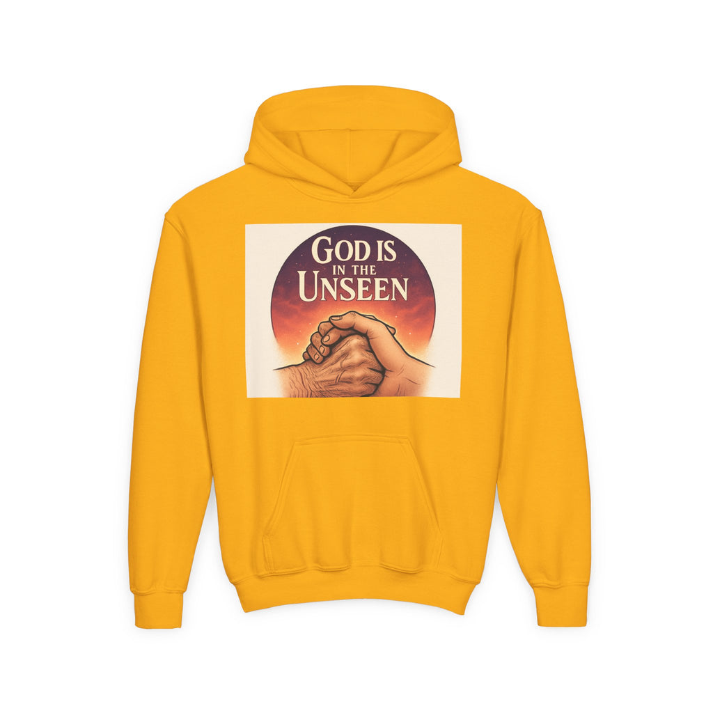 Inspirational Youth Hoodie with 'God is in the Unseen' Design, Faith Apparel, Religious Gift, Cozy Sweatshirt, Perfect for Church Events