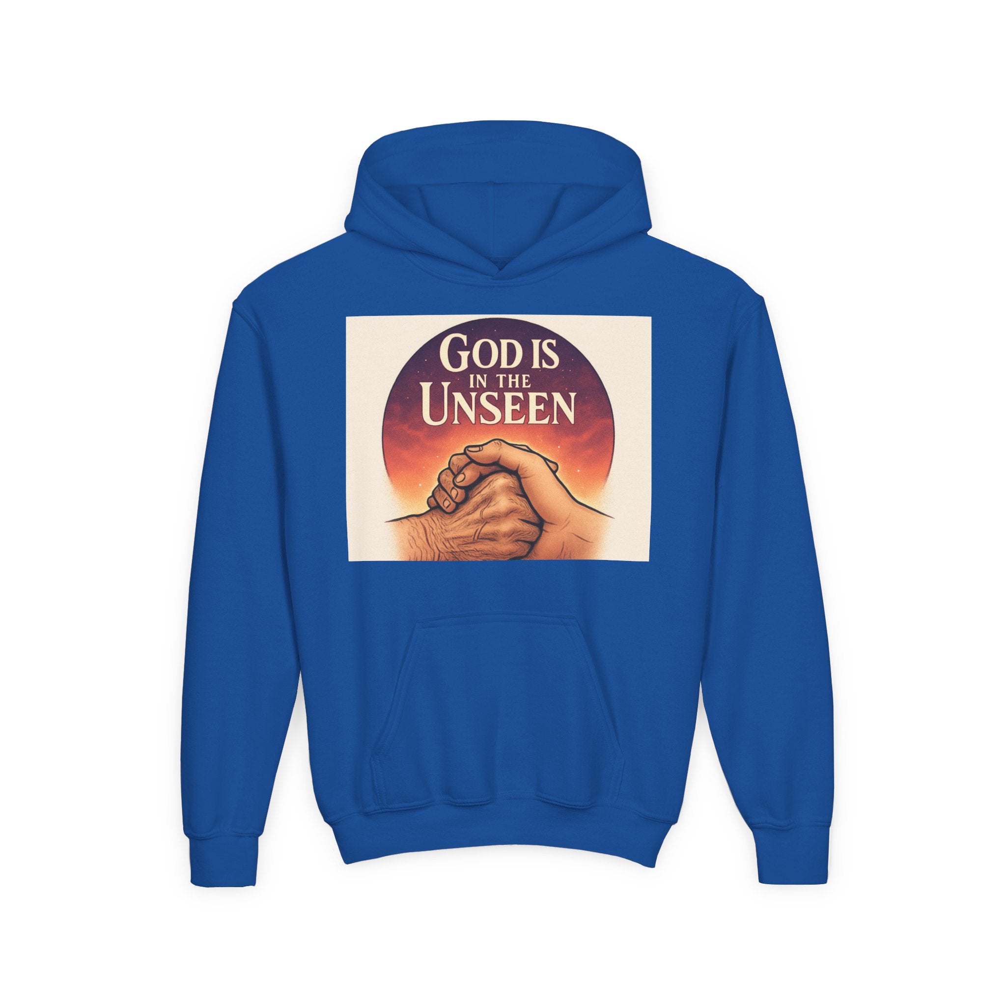 Inspirational Youth Hoodie with 'God is in the Unseen' Design, Faith Apparel, Religious Gift, Cozy Sweatshirt, Perfect for Church Events