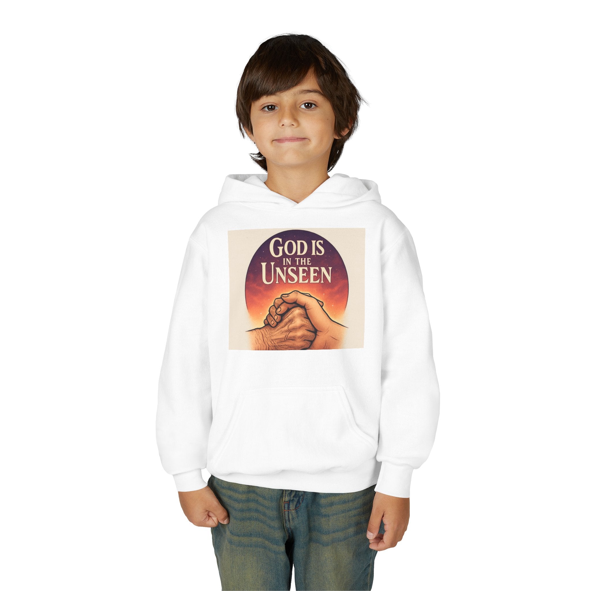 Inspirational Youth Hoodie with 'God is in the Unseen' Design, Faith Apparel, Religious Gift, Cozy Sweatshirt, Perfect for Church Events