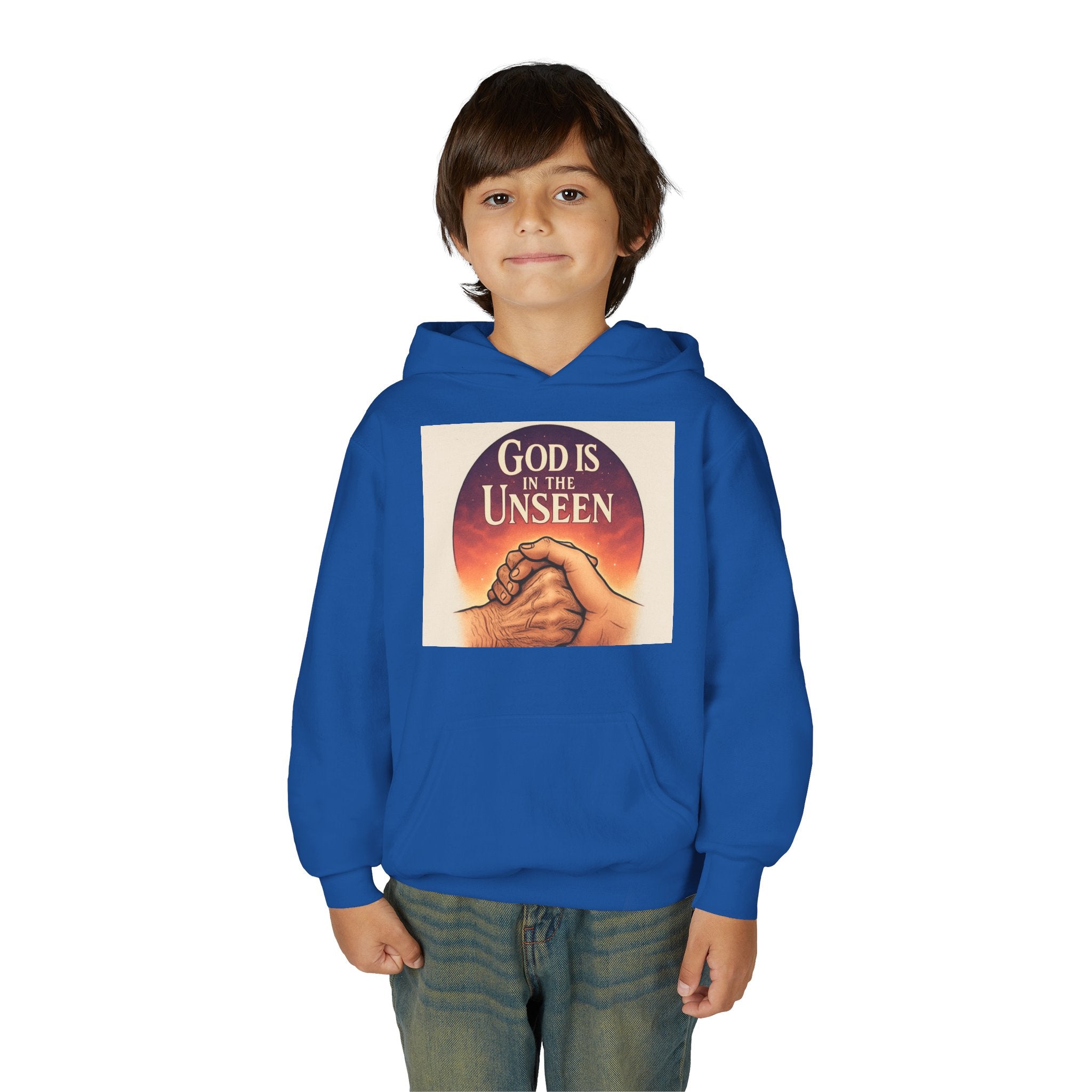 Inspirational Youth Hoodie with 'God is in the Unseen' Design, Faith Apparel, Religious Gift, Cozy Sweatshirt, Perfect for Church Events