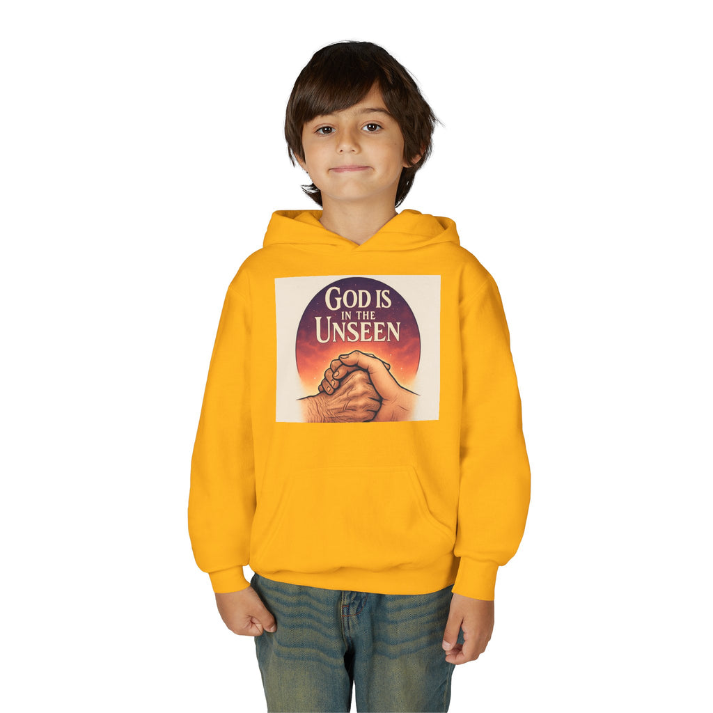 Inspirational Youth Hoodie with 'God is in the Unseen' Design, Faith Apparel, Religious Gift, Cozy Sweatshirt, Perfect for Church Events