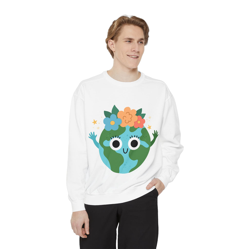 Eco-Friendly Earth Sweatshirt, Cute Planet Design Sweatshirt, Nature Lover Gift, Sustainable Fashion, Earth Day Apparel, Unisex Casual Wear