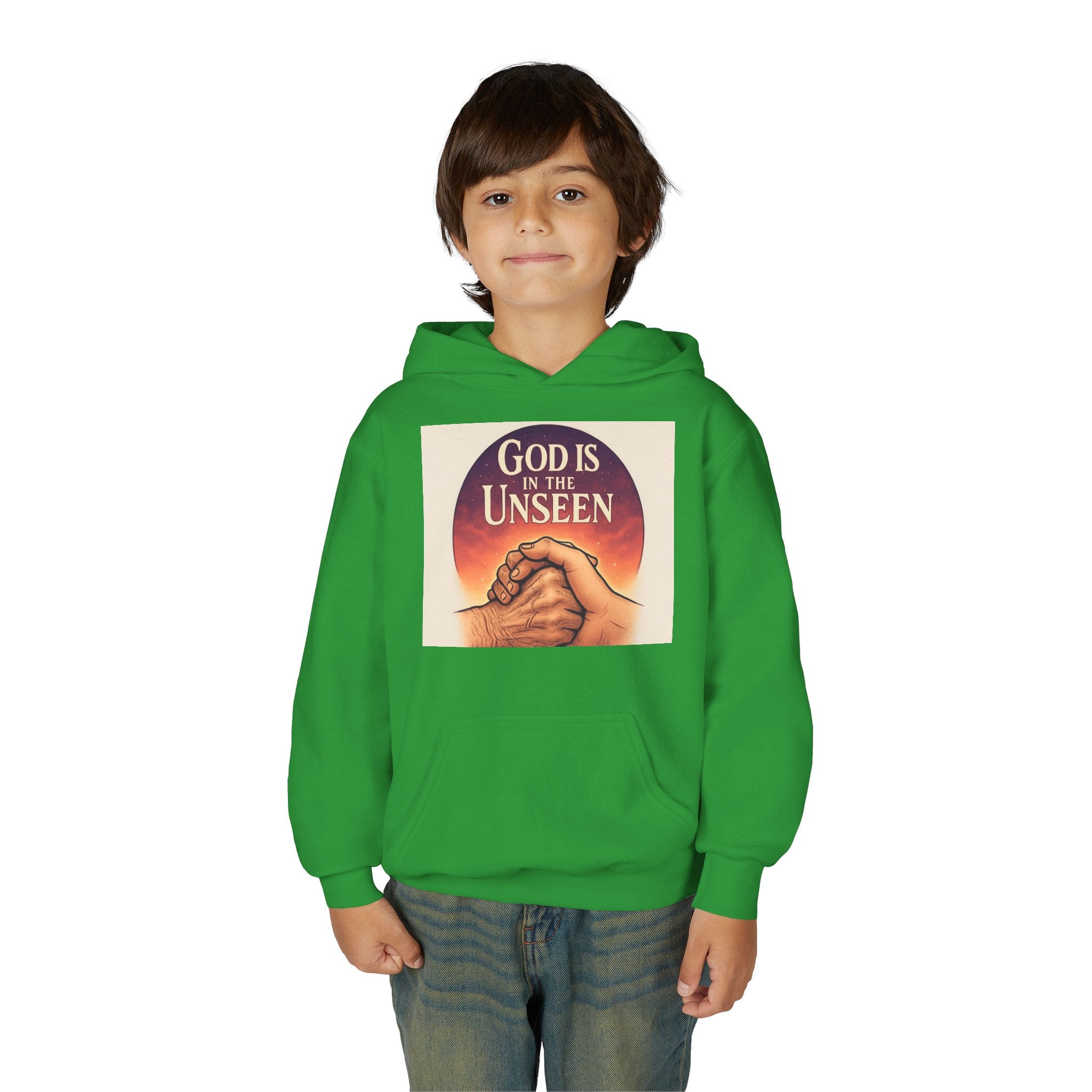 Inspirational Youth Hoodie with 'God is in the Unseen' Design, Faith Apparel, Religious Gift, Cozy Sweatshirt, Perfect for Church Events